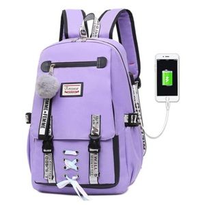New HANXIUCAO Girl Purple Backpack Large Capacity With USB Charging Port